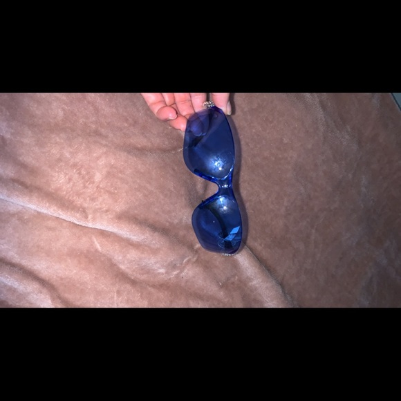 Frozone blue y2k frameless sunglasses glasses with silver rhinestone pattern - Picture 3 of 6